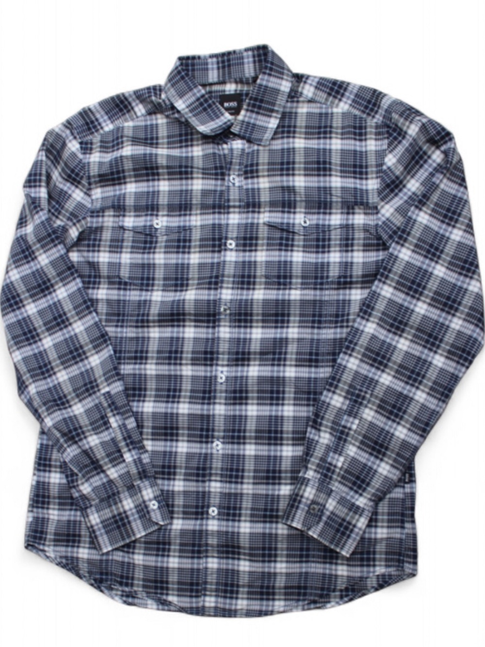 BOSS by Hugo Boss size L Men's Blue Plaid Button-Down Shirt